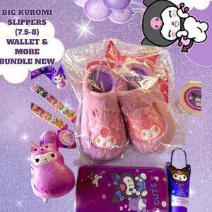BIG KUROMI BUNDLE SLIPPER WALLET KEYCHAIN & MORE! NEW 7.5-8